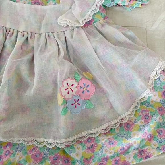 Vintage Young Hearts Floral Puff Sleeve Lace Trim Dress Size 3T - Picture 4 of 7